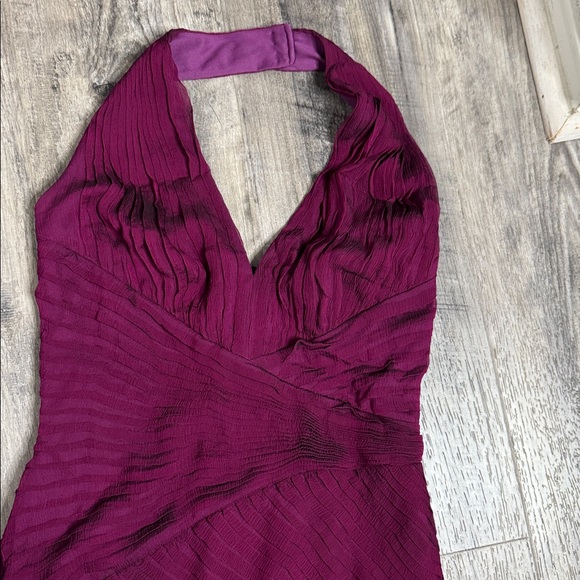 Tadashi Bandage Halter Deep V Silk Mini Dress Gown Magenta Pink Formal Size 6 - Picture 3 of 10